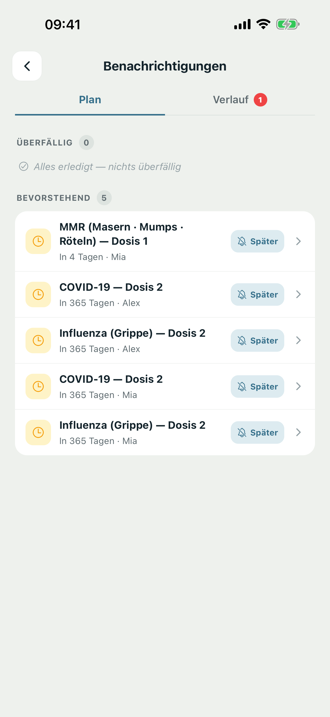 Benachrichtigungseinstellungen mit Zeitpunkt und Versandart der Erinnerungen