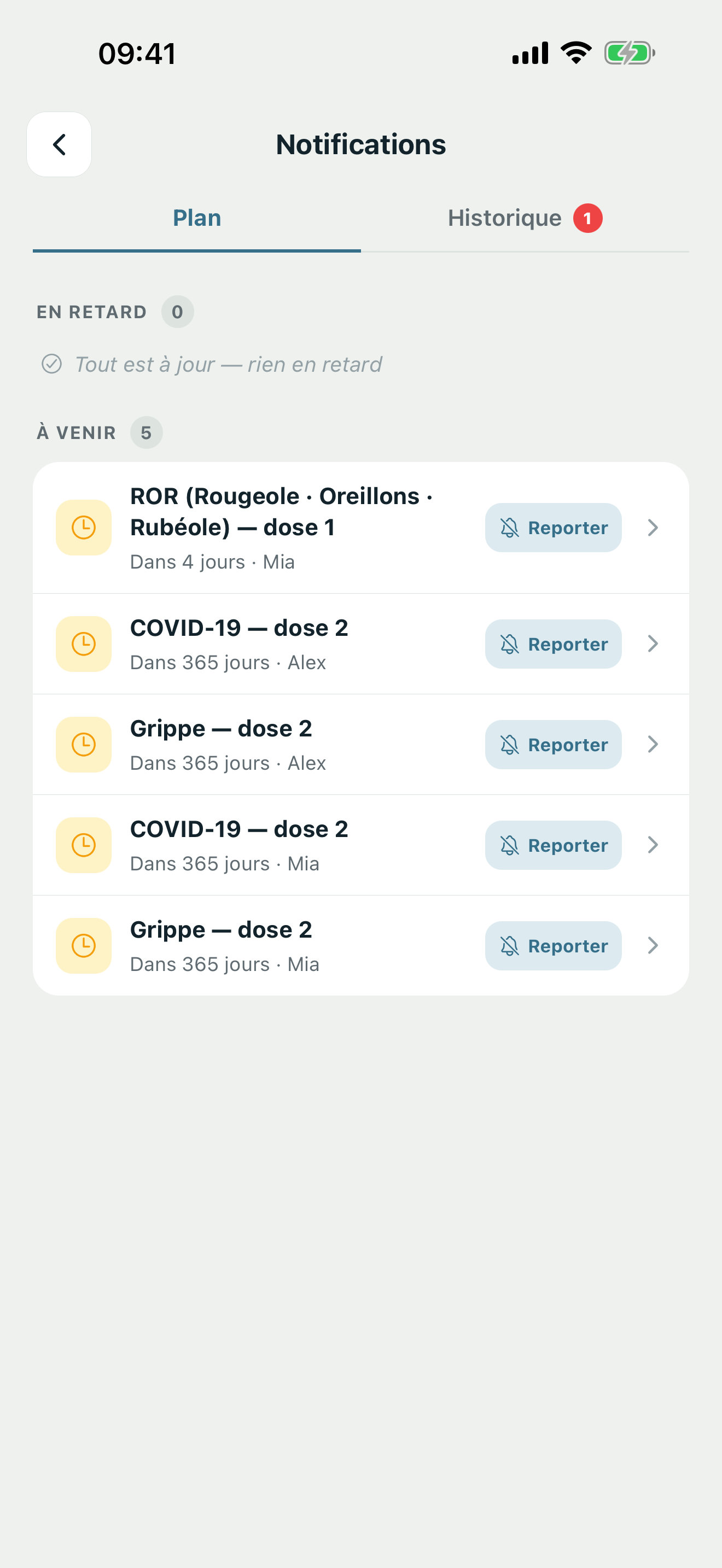 Réglages des notifications avec l’heure et le mode d’envoi des rappels